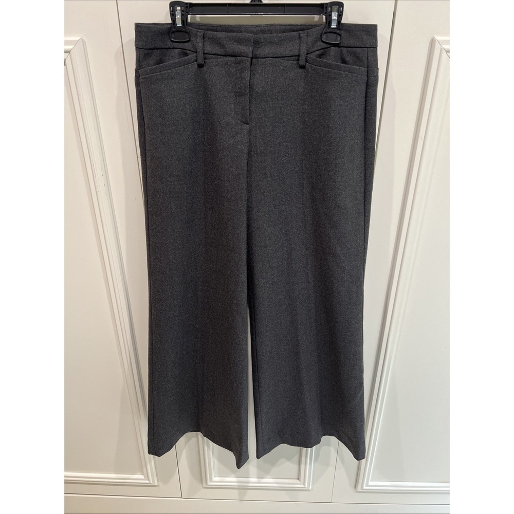 Theory Gray Wide Leg‎ Wool Dress Pants Size 10 Career Quiet Luxury Minimalist